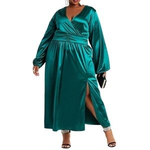 Ashley Stewart Sz 18/20 (2X) Satin Faux Wrap Stretch Maxi Dress (J30.10)